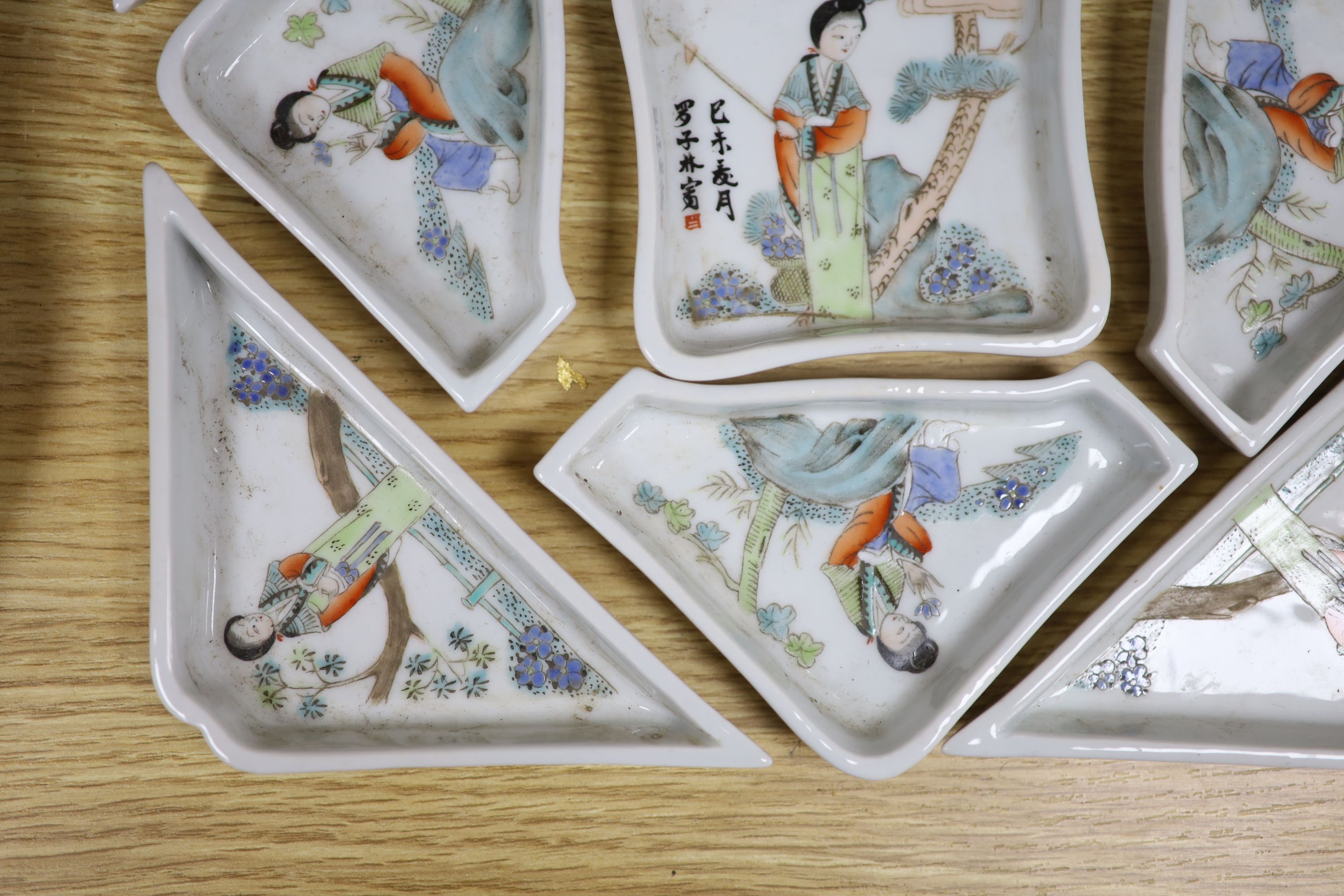 A Chinese famille rose nine piece supper set